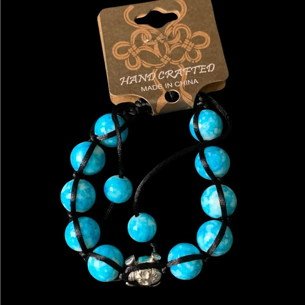 Handcrafted Blue Beaded Memento Mori Bracelet